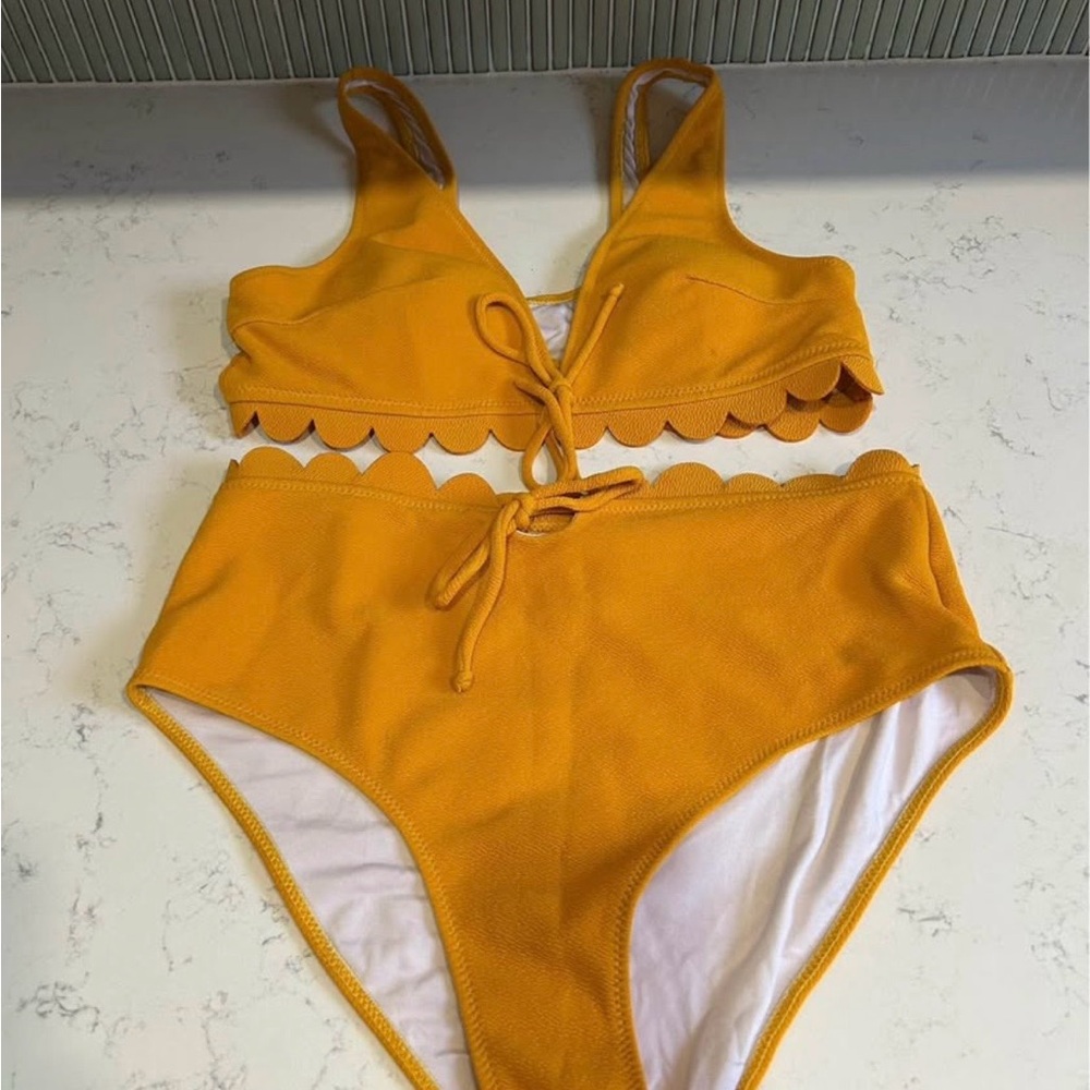 Cupshe Mustard Scalloped Bikini Set High Waisted